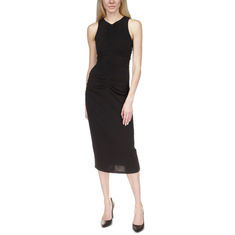 Michael Kors Women's Ruched Sleeveless Midi Dress Black Size M 12491
